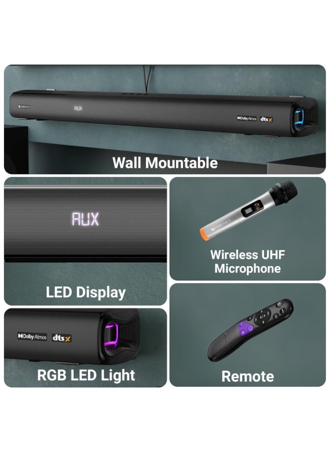 ZEBRONICS Juke BAR 9900 Soundbar, 725 Watts, DTS X, Dolby Atmos, 5.2.4 CH, 2X Wireless (Subwoofer & Satellites), BT v5.3 | HDMI eARC | Optical in | AUX | USB, RGB LED, Wireless UHF Mic, Deep Bass - Image 3